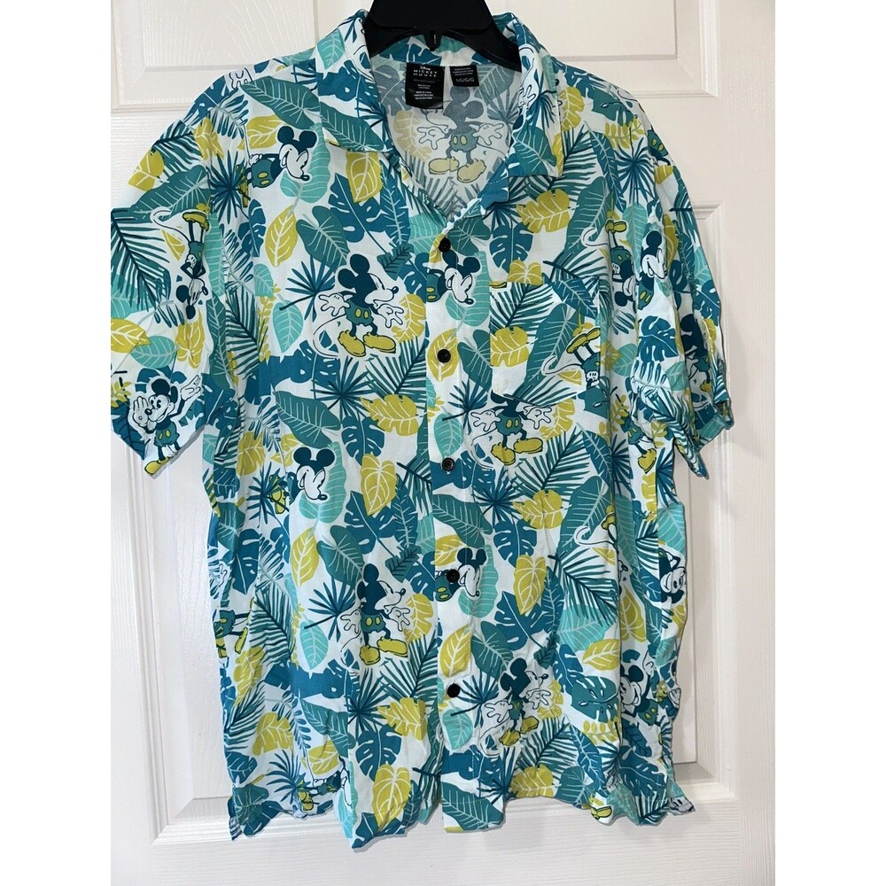 Disney Mens Mickey Mouse Tropical Beach Party Button Down Shirt Size L LG